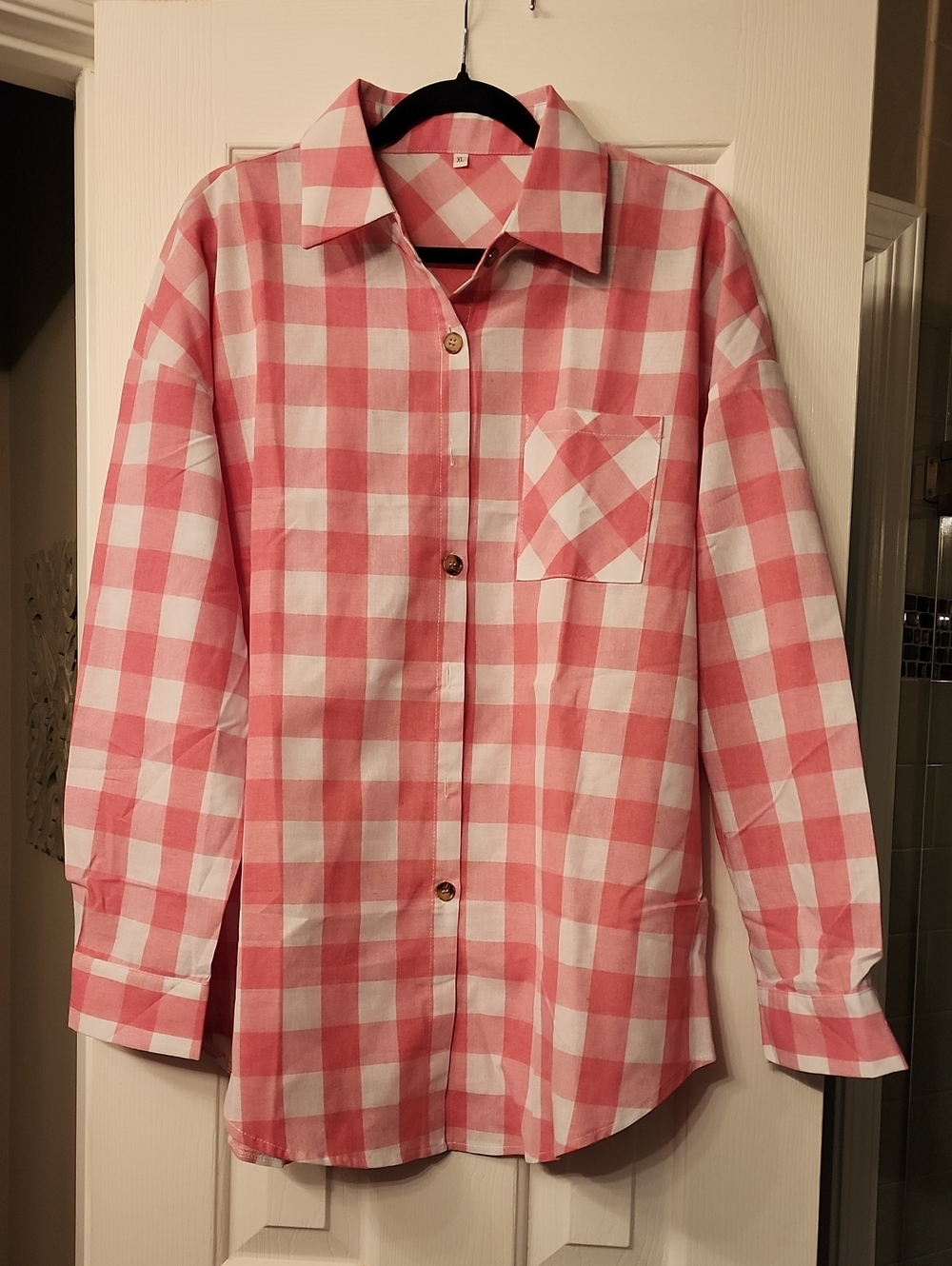 Women’s Pink Gingham Button-Down Shirt